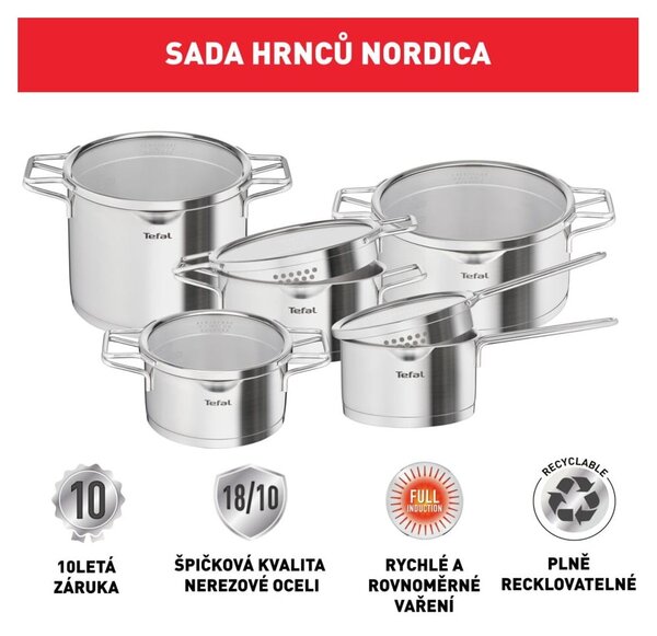 Set di 10 pentole in acciaio inox Nordica - Tefal