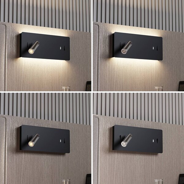 Lucande Applique a LED Kimo, angolare, nero, alluminio, USB