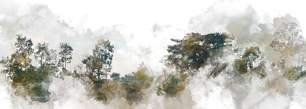 Carta da parati Acquerello di alberi e nuvole, Carta da parati design, Carta da parati popolare, u75377 - Tapeko.it