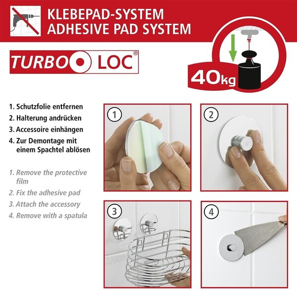 Set di accessori da bagno autoportanti in acciaio inox grigio Turbo-Loc - Wenko