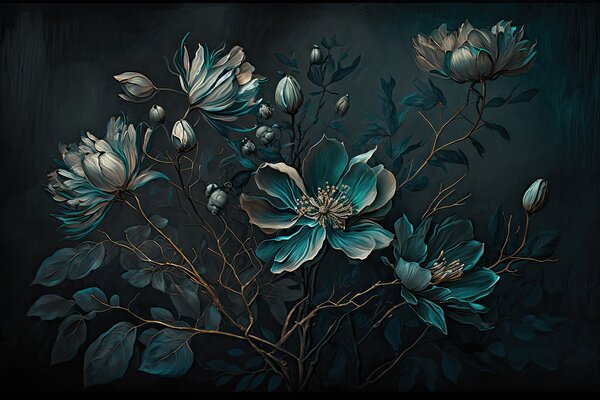 Carta da parati Pittura di fiori su sfondo nero, Carta da parati 3d fiori, Carta da parati popolare, u75406 - Tapeko.it