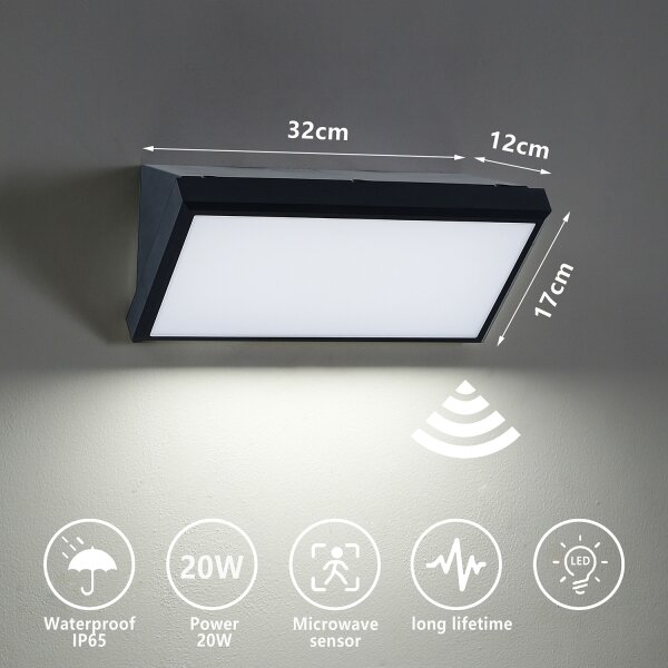 Brilagi - Applique LED da esterno con sensore TRIANGLE LED/20W/230V nera