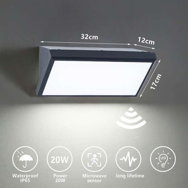 Brilagi - Applique da esterno LED con sensore TRIANGLE LED/20W/230V antracite