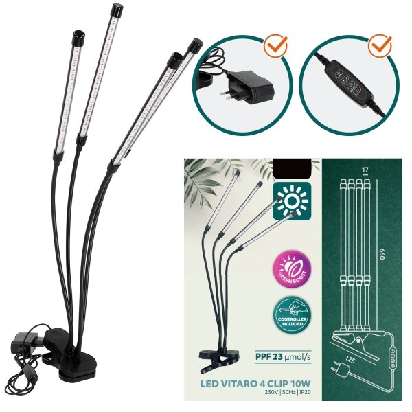 Lampada LED dimmerabile con clip per piante VITARO 4xLED/10W/230V nera