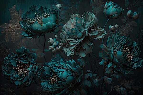 Carta da parati Elegante composizione floreale verde acqua su tela, Carta da parati 3d fiori, Carta da parati popolare, u75411 - Tapeko.it