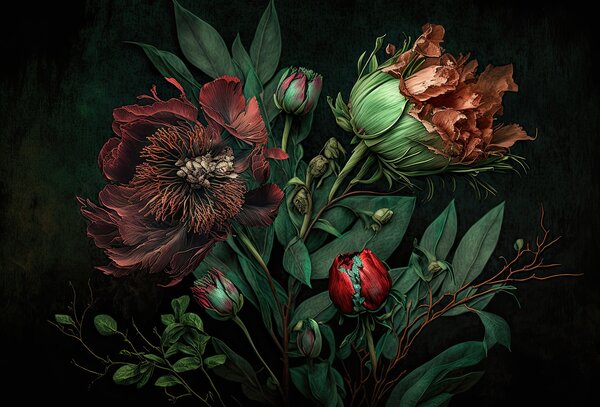 Carta da parati Fiori eleganti con texture ricche, Carta da parati 3d fiori, Carta da parati popolare, u75408 - Tapeko.it