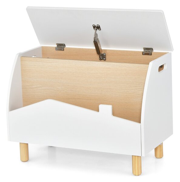 Costway Scatola dei giocattoli in legno con ripiano espositivo, Libreria per bambini con cerniera di sicurezza Binaco