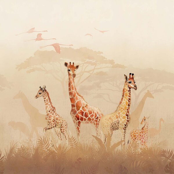 Carta da parati Gruppo di giraffe in un campo, Carta da parati design, Carta da parati popolare, u78437 - Tapeko.it