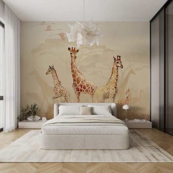 Carta da parati Gruppo di giraffe in un campo, Carta da parati design, Carta da parati popolare, u78437 - Tapeko.it