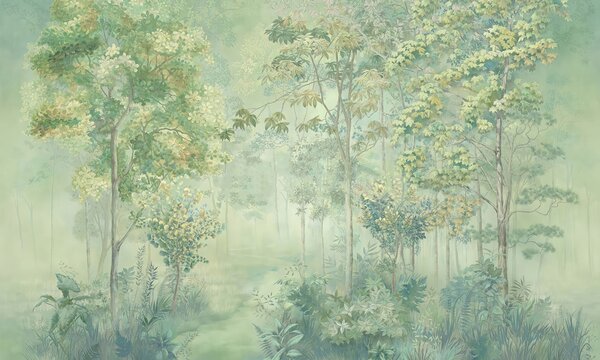Carta da parati Pittura di una foresta, Carta da parati Foresta, Carta da parati popolare, u78448v1 - Tapeko.it
