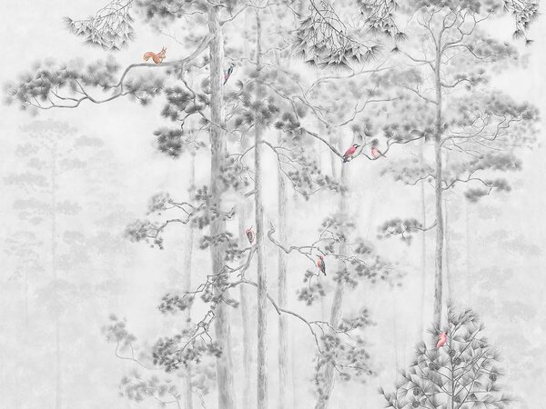 Carta da parati Gruppo di uccelli sugli alberi, Carta da parati Foresta, Carta da parati popolare, u78449 - Tapeko.it