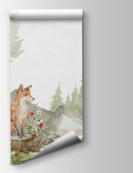 Carta da parati Acquerello di animali nella foresta, Carta da parati per Bambini, Carta da parati popolare, u78735 - Tapeko.it