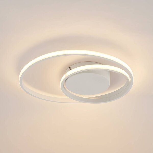 Plafoniera a LED Emisua Lindby, dimmerabile, Bianco / Opale, Soggiorno / Sala da pranzo, Alluminio, Moderno, Plafoniera LED