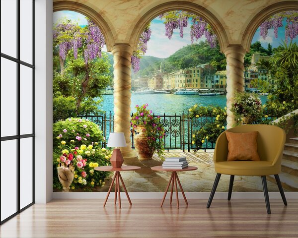 Carta da parati Vista di una città da un balcone, Carta da parati citta, Carta da parati popolare, u79431 - Tapeko.it