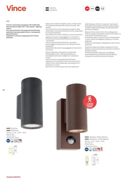Redo 9455-LED Applique da esterno con sensore VINCE 2xLED/3W/230V IP54 marrone
