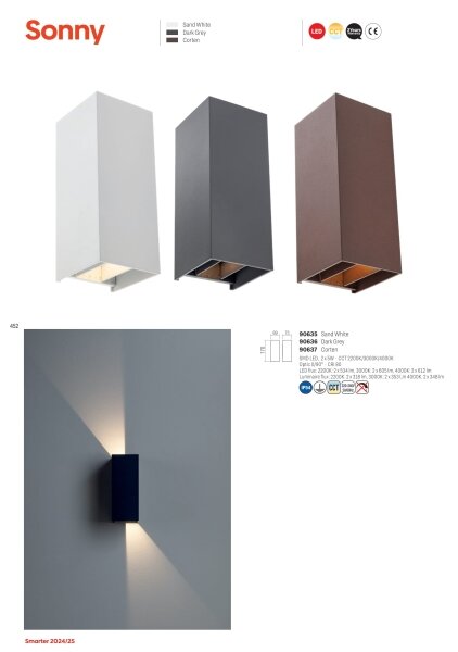 Redo 90635 - Lampada LED da esterno SONNY 2xLED/5W/230V 2200/3000/4000K IP54 bianco