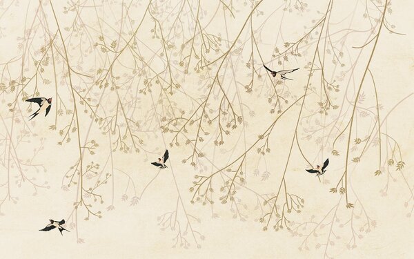 Carta da parati Uccelli che volano tra i rami di un albero, Carta da parati Natura, Carta da parati popolare, u79623 - Tapeko.it