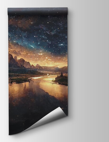 Carta da parati Fiume con luna in cielo, Carta da parati 3d, Carta da parati popolare, u79812 - Tapeko.it