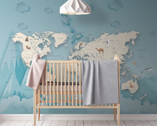Carta da parati Mappa del mondo, Carta da parati per Bambini, Carta da parati popolare, u79831 - Tapeko.it