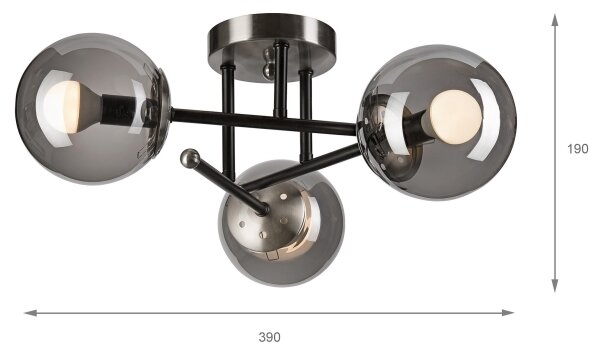 Lampadario a plafone MALENA 3xE14/5W/230V nero/fumé