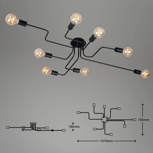 Briloner 2888-085 - Lampadario a plafone FARETTO 8xE27/60W/230V nero