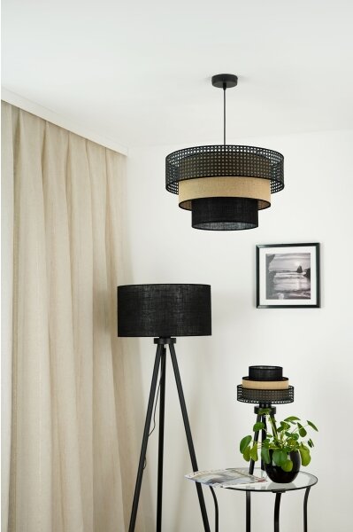 Brilagi - Lampada da tavolo DAKOTA LUNETA 1xE27/15W/230V nero/rattan