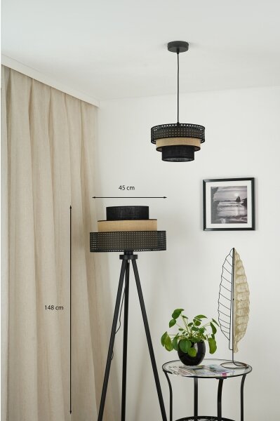 Brilagi - Lampada da terra DAKOTA LUNETA 1xE27/15W/230V nero/rattan