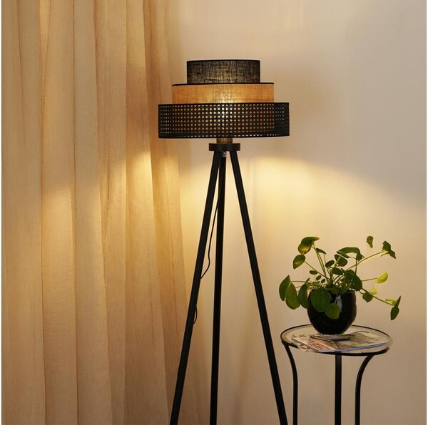 Brilagi - Lampada da terra DAKOTA LUNETA 1xE27/15W/230V nero/rattan