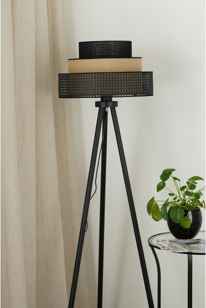 Brilagi - Lampada da terra DAKOTA LUNETA 1xE27/15W/230V nero/rattan