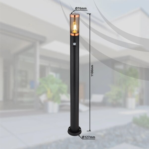 Globo 3159BCS-Lampada da esterno con sensore BOSTON 1xE27/15W/230V IP44 110cm nero/rame