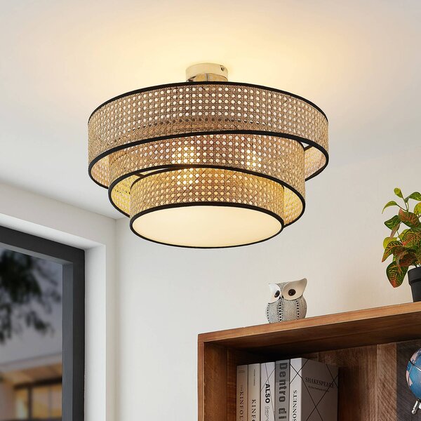 Plafoniera soffitto Elowen Lucande, dimmerabile, Legno chiaro, Soggiorno / Sala da pranzo, bambù, Moderno, Plafoniera