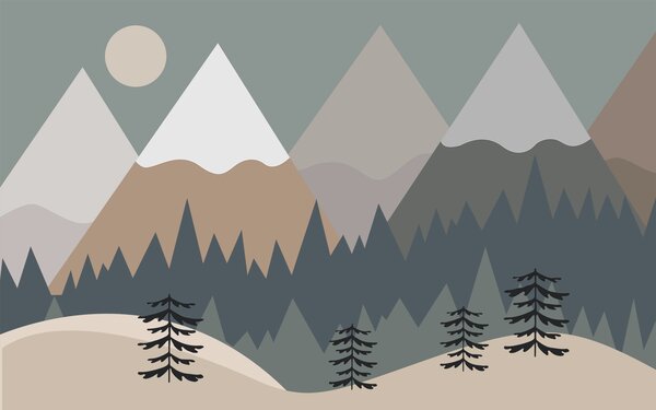 Carta da parati Paesaggio montano con alberi e montagne, Carta da parati per Bambini, Carta da parati popolare, u93561 - Tapeko.it