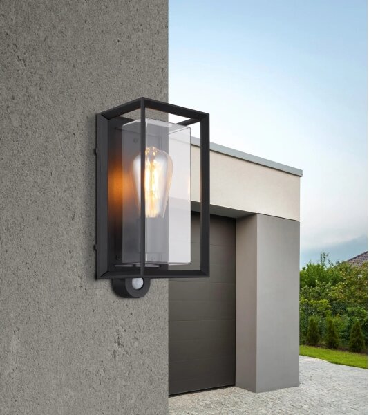 Globo 31982SS -Applique da esterno con sensore LOGANA 1xE27/60W/230V IP44 nero