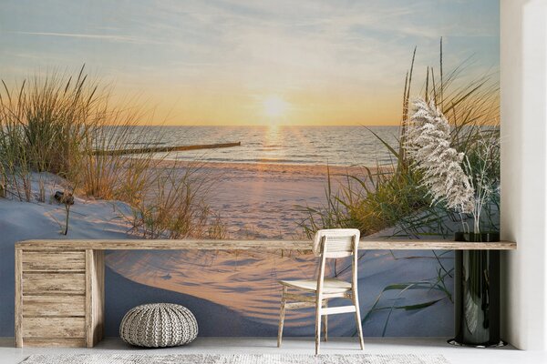 Carta da parati Foto / Panorama Dunes Beach con tramonto, Carta da parati Mare, u93577 : Uwalls.it