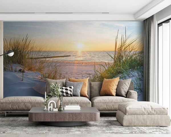 Carta da parati Foto / Panorama Dunes Beach con tramonto, Carta da parati Mare, u93577 : Uwalls.it