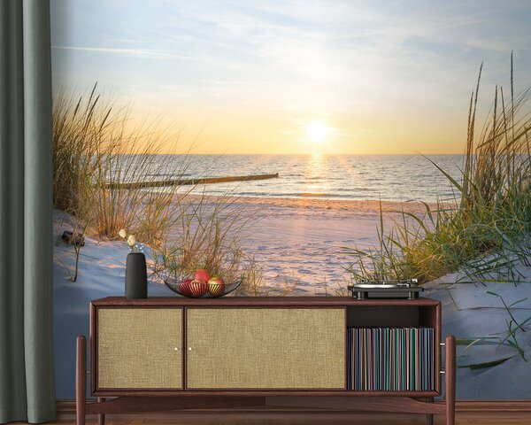 Carta da parati Foto / Panorama Dunes Beach con tramonto, Carta da parati Mare, u93577 : Uwalls.it