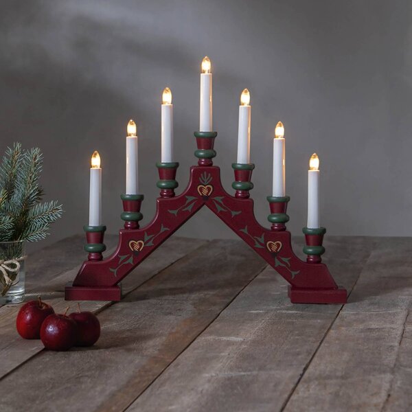 STAR TRADING Candelabro rosso Sara Tradition, 7 luci