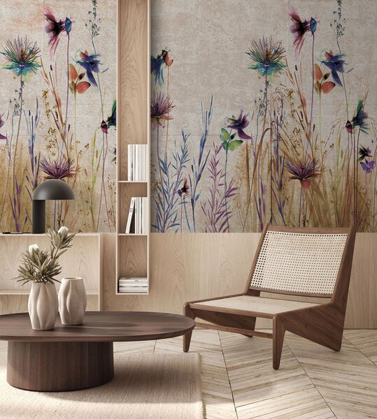 Carta da parati Fiori alti insoliti su uno sfondo beige, Carta da parati Natura, u93672 : Uwalls.it