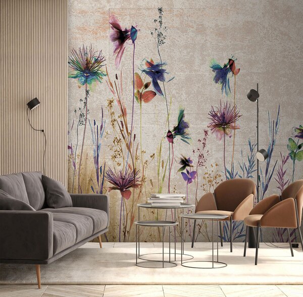 Carta da parati Fiori alti insoliti su uno sfondo beige, Carta da parati Natura, u93672 : Uwalls.it