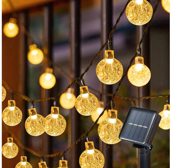 Brilagi - Catena luminosa solare decorativa BUBBLE a LED, 50 LED, 8 modalità, 7 m, IP65, bianco caldo