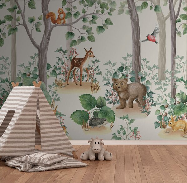 Carta da parati Sfondo con animali nella foresta, Carta da parati per Bambini, Carta da parati popolare, u93756 - Tapeko.it