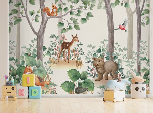 Carta da parati Sfondo con animali nella foresta, Carta da parati per Bambini, Carta da parati popolare, u93756 - Tapeko.it