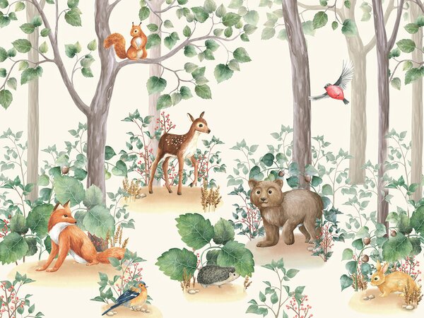 Carta da parati Sfondo con animali nella foresta, Carta da parati per Bambini, Carta da parati popolare, u93756 - Tapeko.it