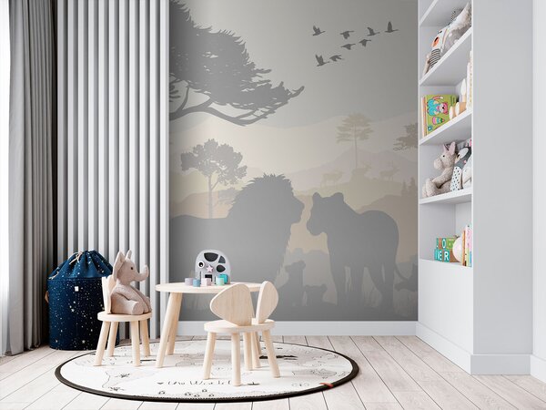 Carta da parati Gruppo di animali in un paesaggio, Carta da parati per Bambini, Carta da parati popolare, u93761 - Tapeko.it