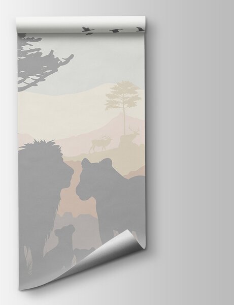Carta da parati Gruppo di animali in un paesaggio, Carta da parati per Bambini, Carta da parati popolare, u93761 - Tapeko.it