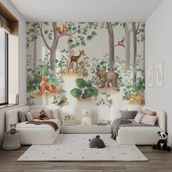 Carta da parati Sfondo con animali nella foresta, Carta da parati per Bambini, Carta da parati popolare, u93756 - Tapeko.it