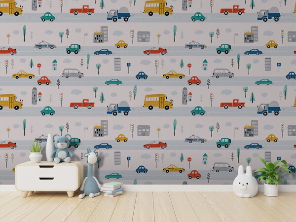 Carta da parati Modello di auto e camion, Carta da parati per Bambini, Carta da parati popolare, u93819 - Tapeko.it