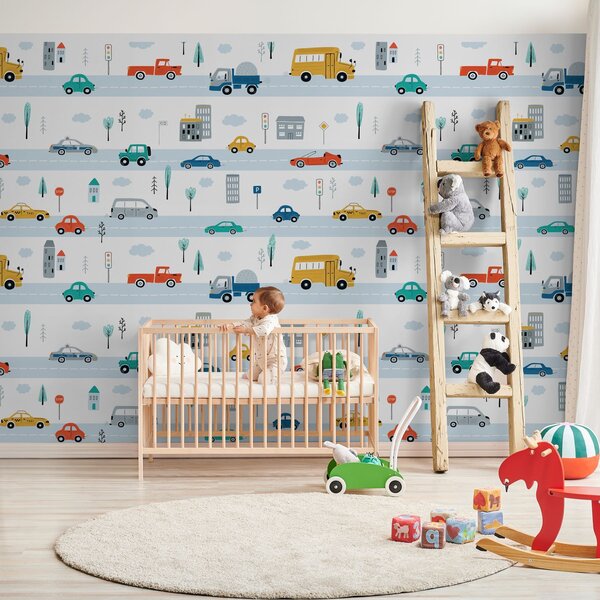 Carta da parati Modello di auto e camion, Carta da parati per Bambini, Carta da parati popolare, u93819 - Tapeko.it