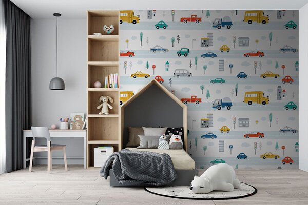 Carta da parati Modello di auto e camion, Carta da parati per Bambini, Carta da parati popolare, u93819 - Tapeko.it