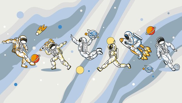 Carta da parati Gruppo di astronauti nello spazio, Carta da parati per Bambini, Carta da parati popolare, u93828 - Tapeko.it
